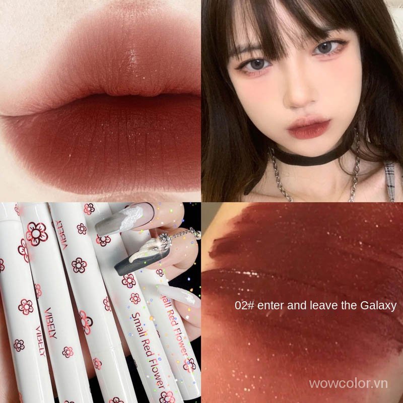 [Hàng mới về] Son môi dạng kem Vibely dưỡng ẩm lâu trôi thiết kế vỏ son họa tiết hoa đỏ đáng yêu
