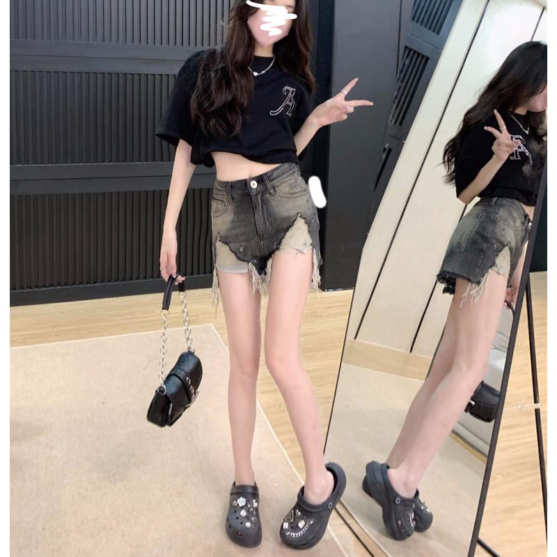 Quần jeans Nữ Lưng Cao Xẻ Rách Cá Tính