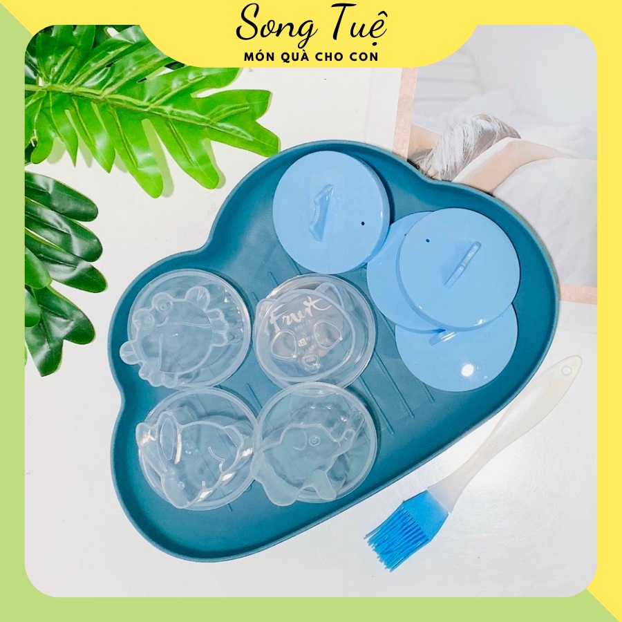 Khuôn hấp bánh hấp trứng silicon làm bánh flan pudding tặng kèm chổi quét dầu