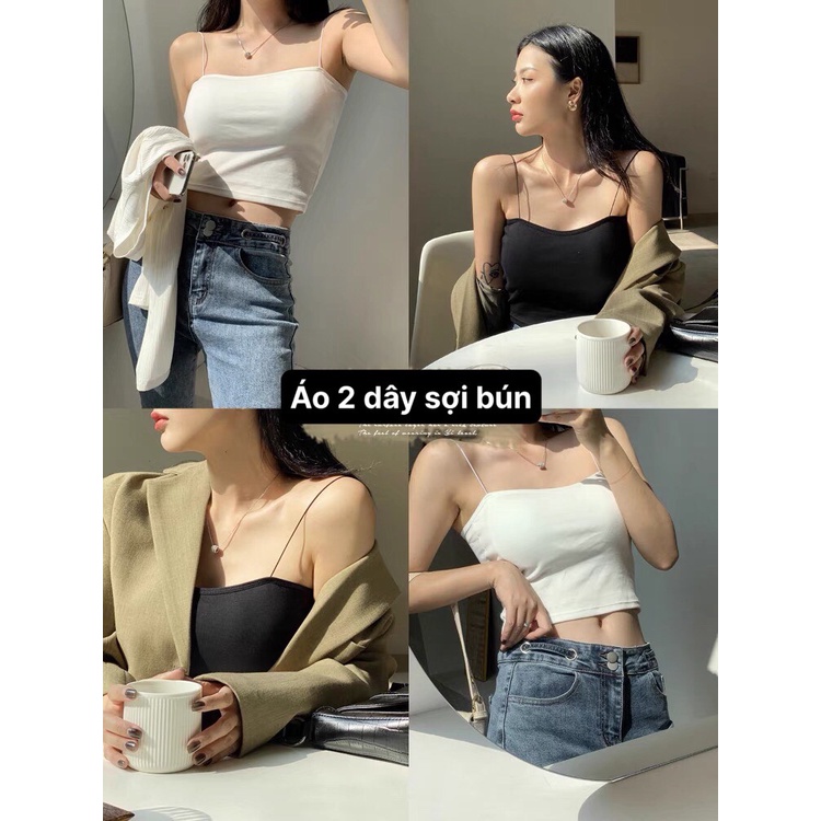 Áo 2 dây nữ croptop Quảng Châu, vải cotton siêu mềm mịn, tặng kèm mút