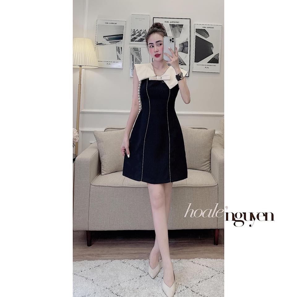 Váy umi sát nách đen phối cổ be LS_DN509