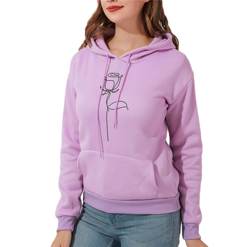 Áo Hoodies Tay Dài Hoạ Tiết Hoa Hồng Cho Nữ Size S-3Xl