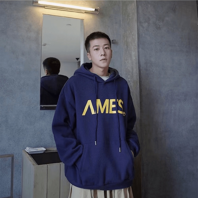 Áo hoodie Mùa Đông Dáng Rộng In Chữ Phong Cách hip hop Đường Phố Nhật Bản Chất Lượng Cao Cho Nam