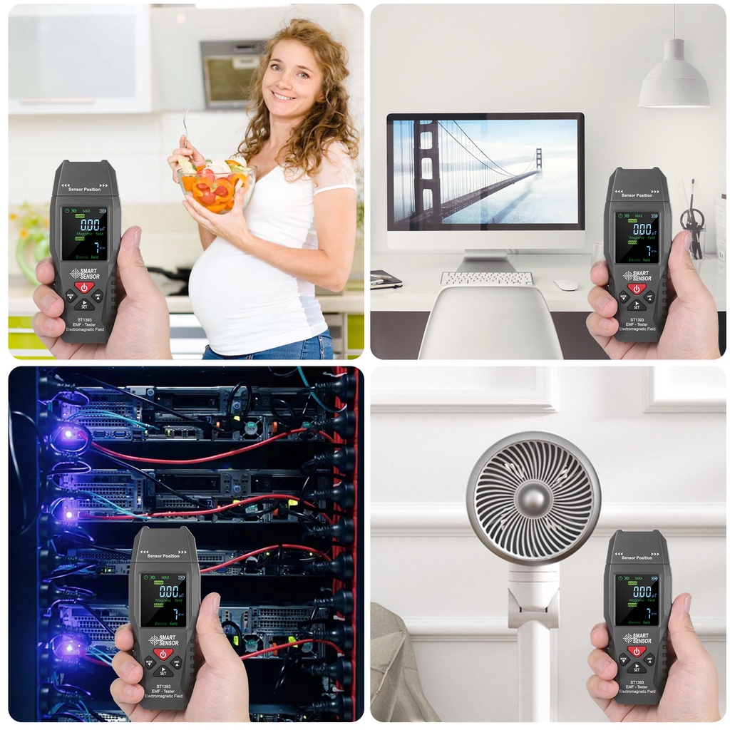 Máy Dò Bức Xạ Từ Tính Cầm Tay Mini ST1393 EMF Có Màn Hình LCD