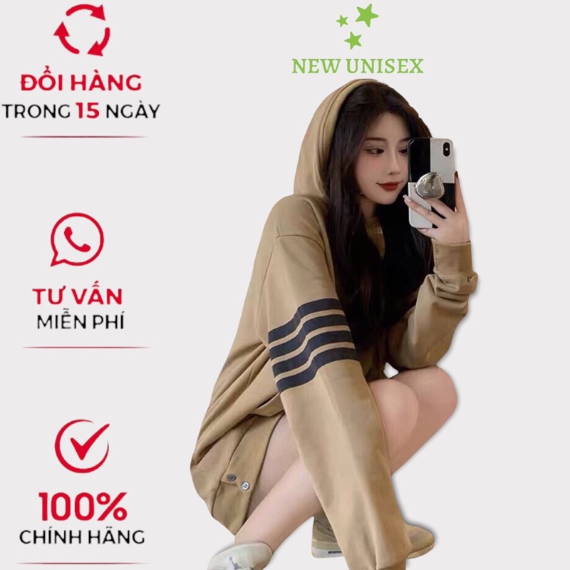 Áo Hoodies Nữ Chui Đầu Có Nón 4 Sọc Tay Form Rộng Mặc Đẹp Che Nắng Chắn Gió Tốt [NEW UNISEX]