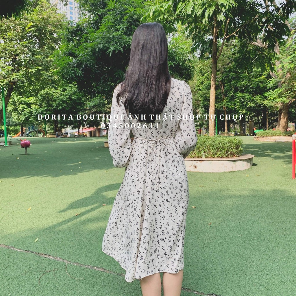 Váy hoa nhí vintage dáng dài, váy hoa vintage mùa thu, đầm hoa vintage | BigBuy360 - bigbuy360.vn