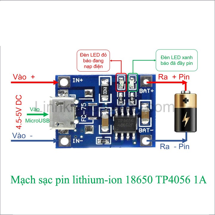 MODULE SẠC PIN TP4056 1A MICRO V2 - IC BẢO VỆ QUÁ DÒNG - QUÁ ÁP