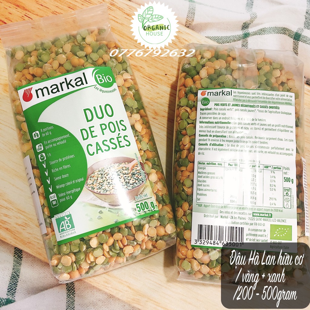 Đậu Hà Lan hữu cơ Markal (xanh &amp; vàng) 500g