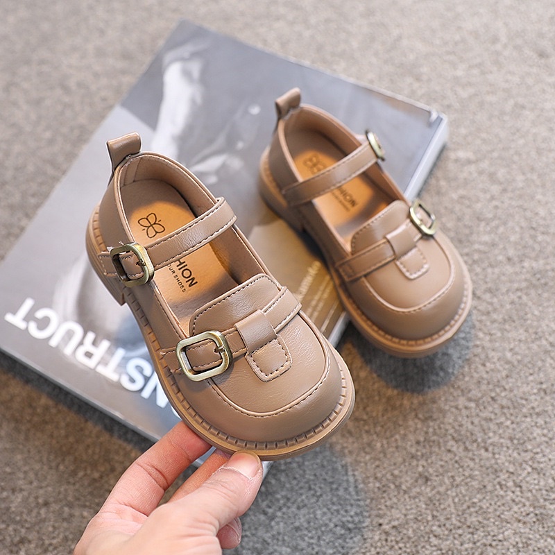 Giày búp bê bé gái kiểu dáng vintage hai khoá đế dẻo chống trơn trượt