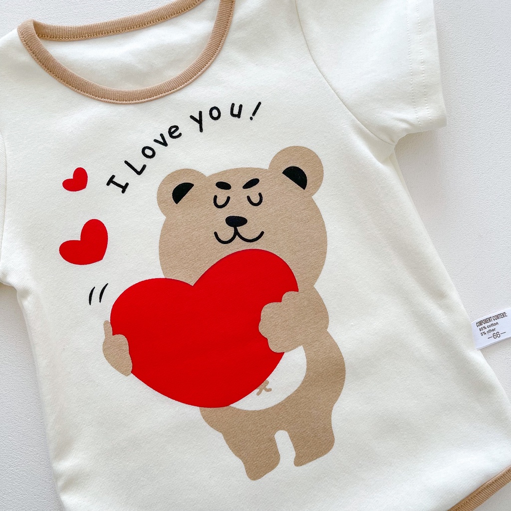 Bộ Áo Liền Quần In Hình Gấu Dễ Thương + Nón Thời Trang Mùa Hè Cho Bé Trai + Gái