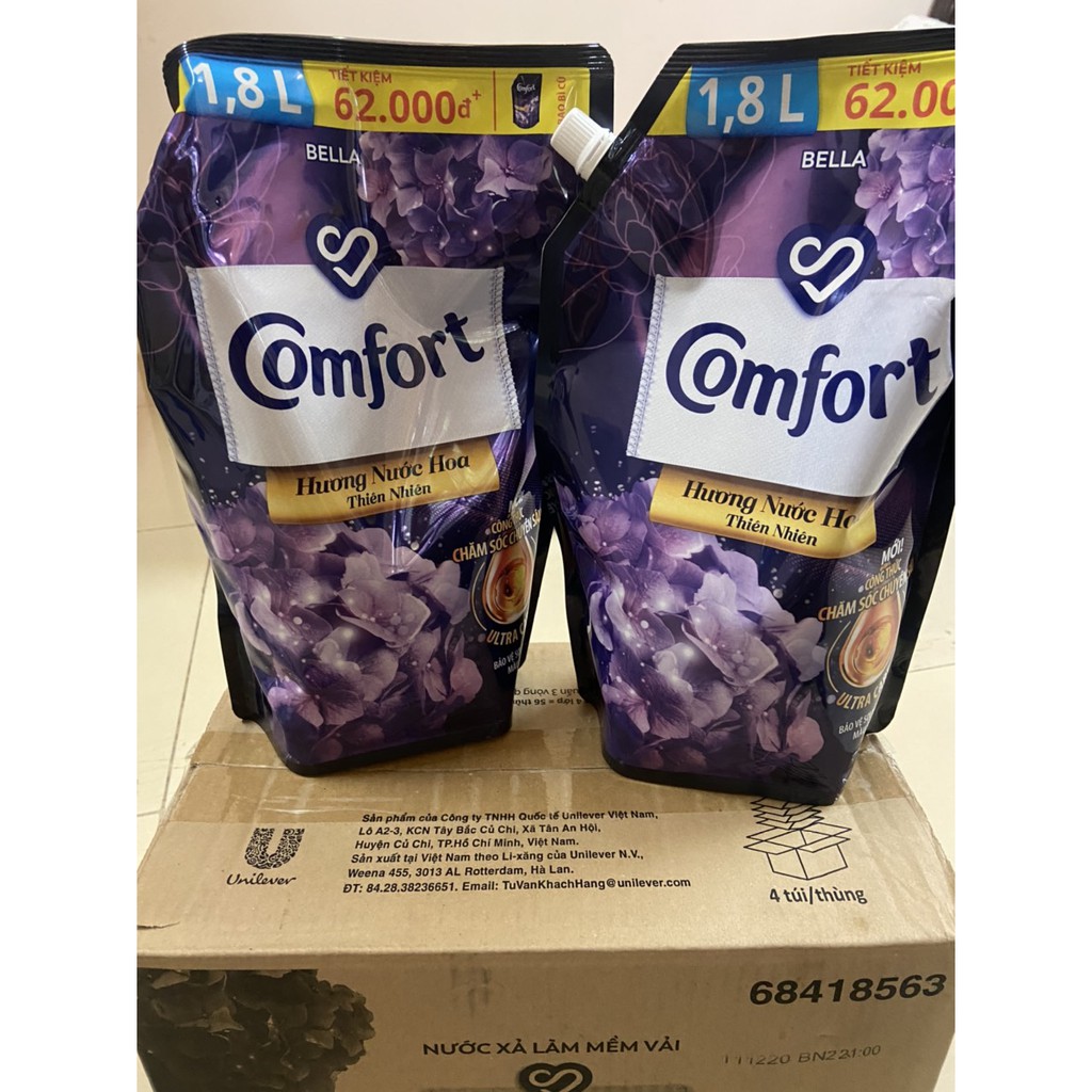 Nước Xả Vải Comfort Nước Hoa Hương nước hoa thiên nhiên Túi 1,8L- tặng kèm túi nước giặt omo matic cmofort
