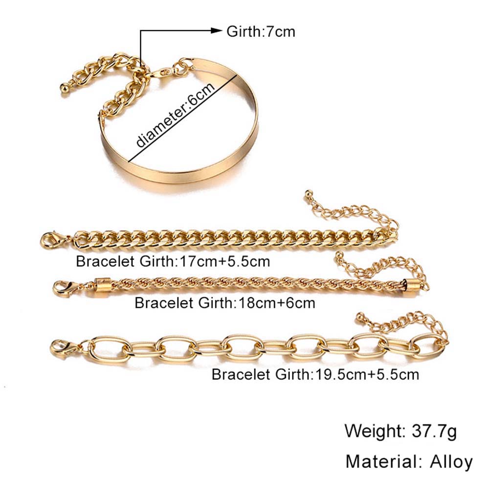 Set 4 vòng tay chuỗi xích bằng kim loại cá tính thời trang