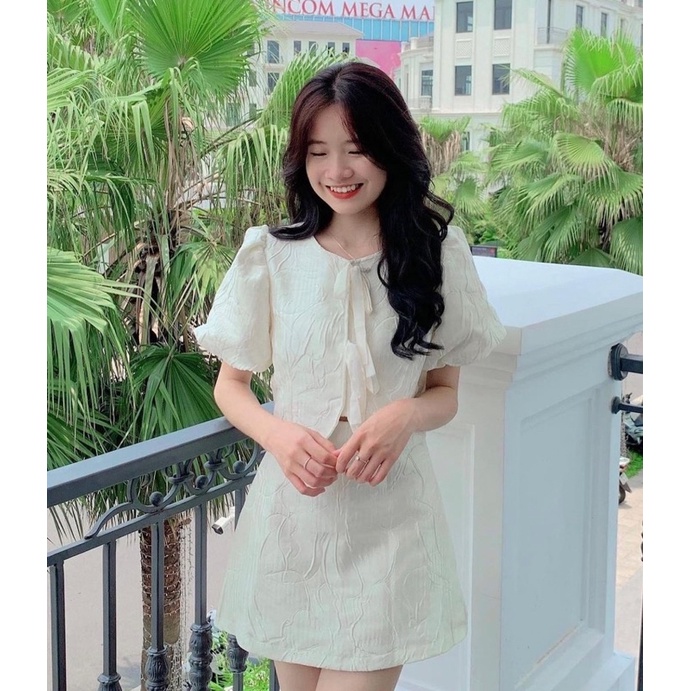 SET VÁY GẤM NƠ HOA NỔI SIÊU TÔN DÁNG | Jena