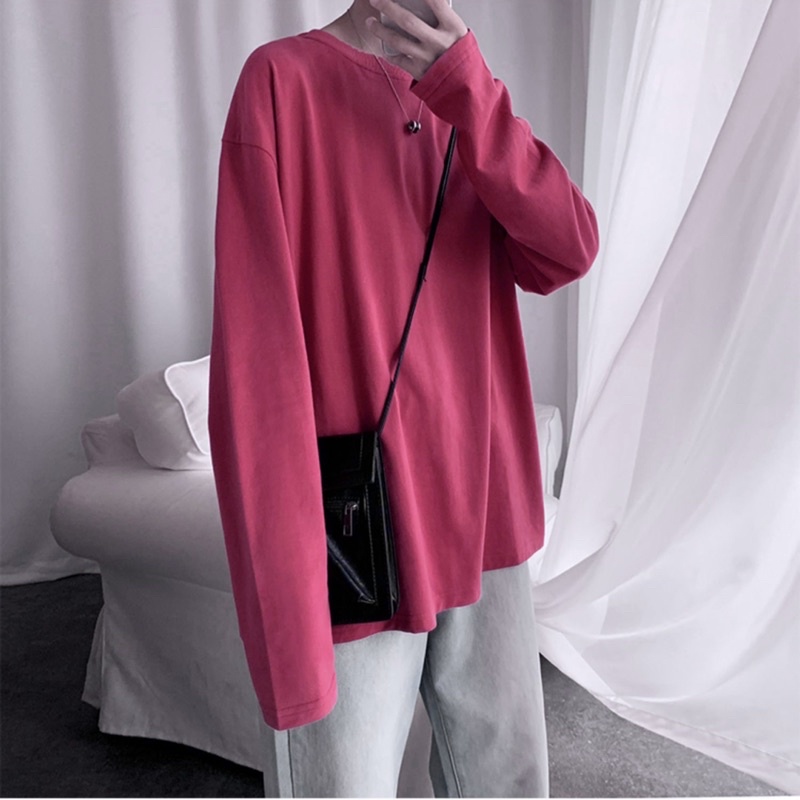 ÁO THUN TAY DÀI TRƠN COTTON MÀU ĐỎ UNISEX NAM NỮ (kèm hình chụp thật)