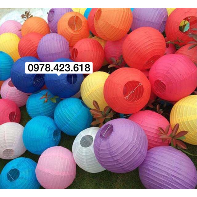 Combo 60 đèn lồng giấy 25cm đủ màu sắc trang trí lớp học, văn phòng, siêu thị