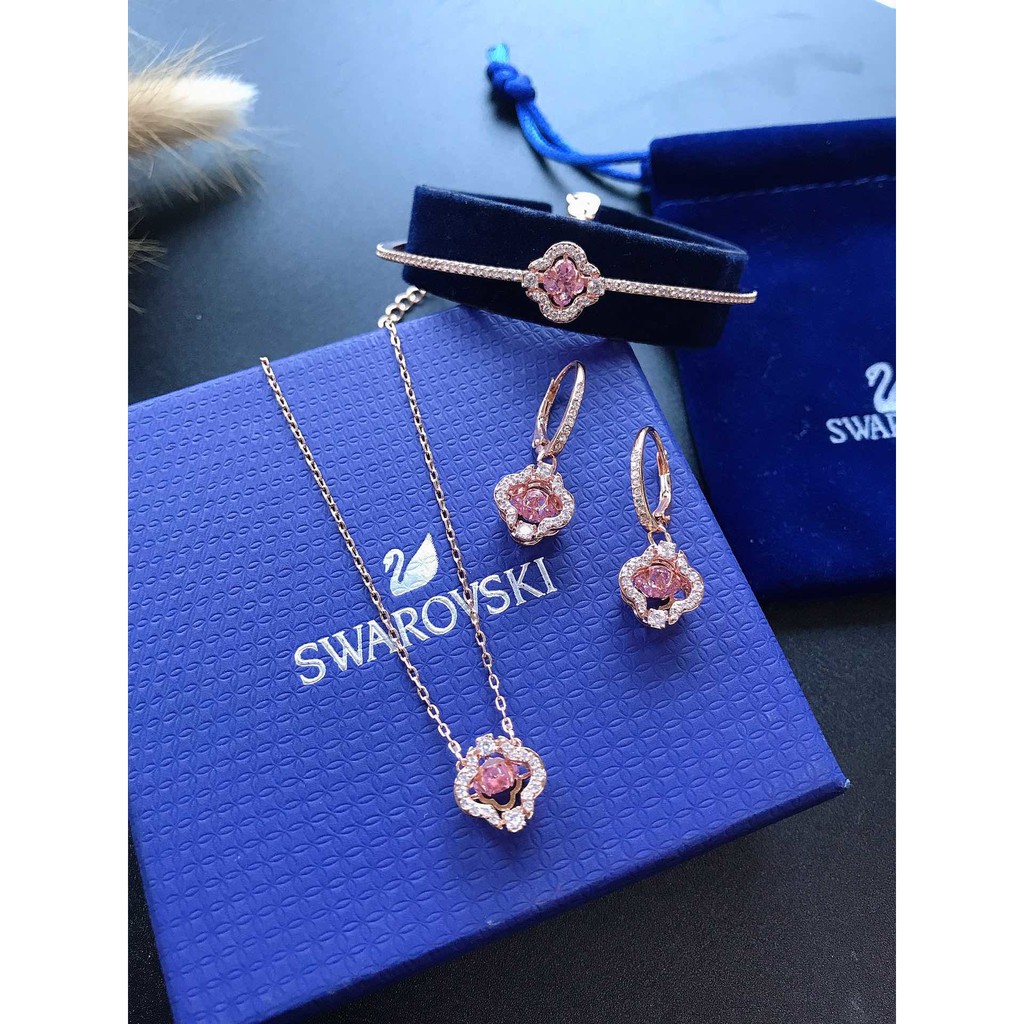 [Original] Swarovski Four-leaf Clover Smart necklace bracelet Earring set S925 silver fashion jewelry