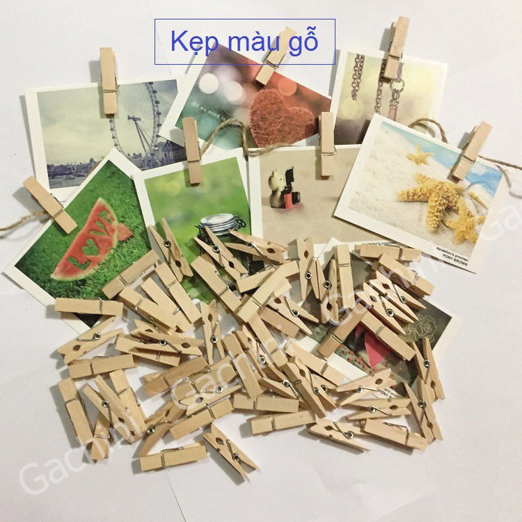 Gói 50 kẹp gỗ nhiều màu kèm 5m dây