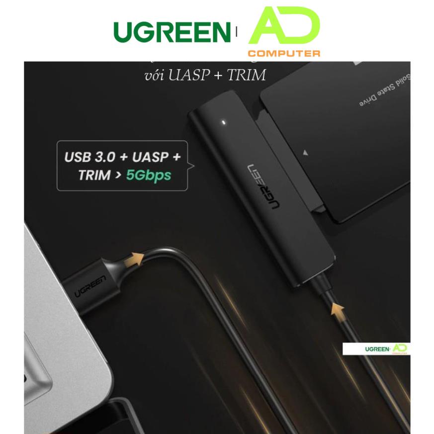 Cáp chuyển đổi USB 3.0 / USB type C sang Sata (7+15) cho ổ cứng ngoài SSD, HDD 2.5 inch, dài 50cm UGREEN CM321