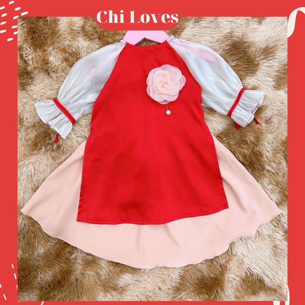 Áo dài cách tân bé gái 0.1.2.3.4.5.6.7.8 tuổi Chi Loves, Váy tết bé gái hàng thiết kế cao cấp 2021 CT9