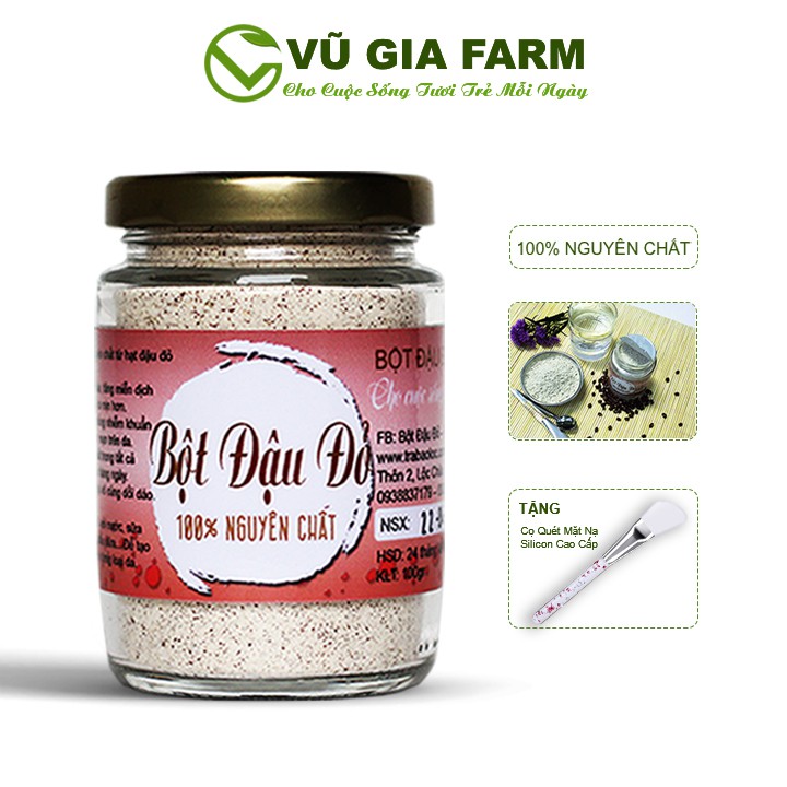 Bột Đậu Đỏ Nguyên Chất Vũ Gia 100g/hũ + Tặng Cọ Quét Silicon