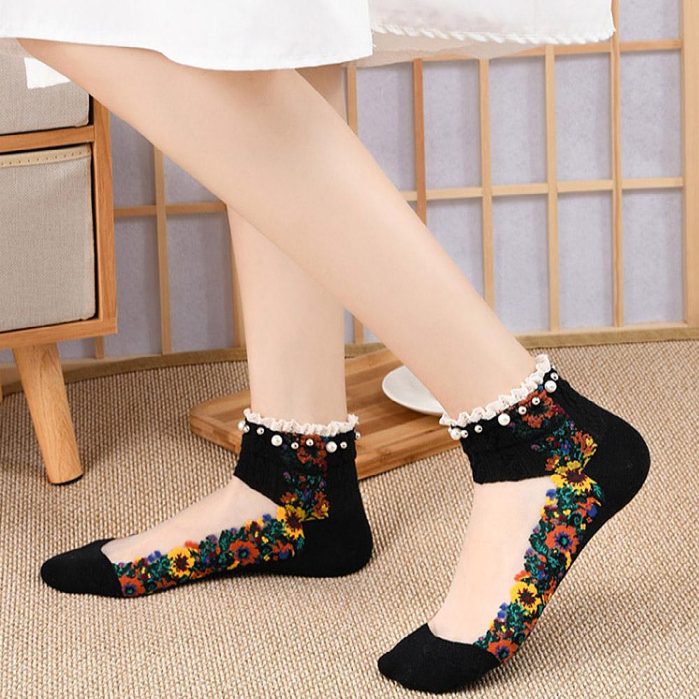 Vớ Lưới Cổ Thấp Thoáng Khí Đính Ngọc Trai Thời Trang VANES1 Cho Nữ