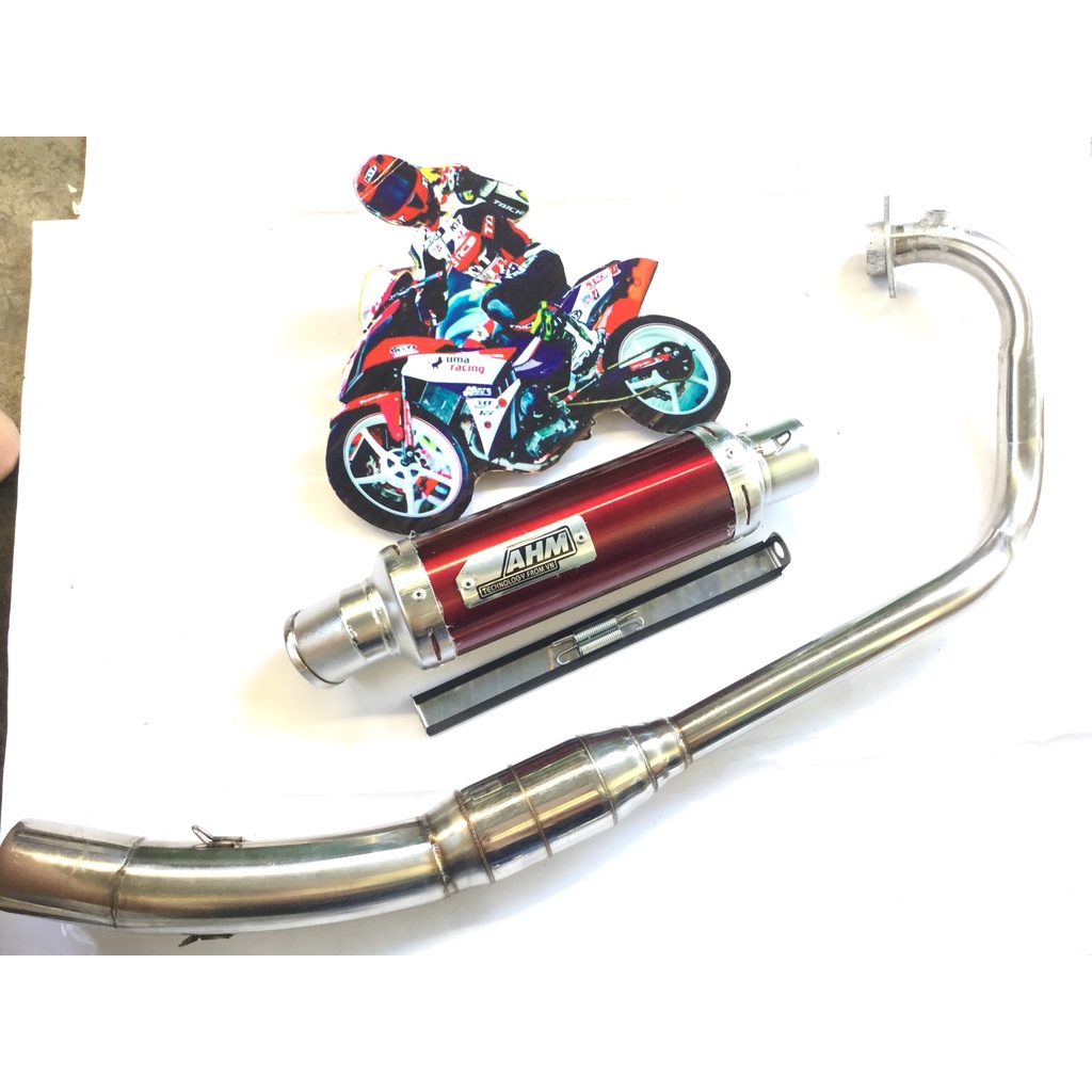 Pô AHM ĐỎ cả cổ bầu hơi inox GẮN NHIỀU LOẠI XE exicter, winer, sonic, raider, satria, gsx, fz, tfx, cbr, r15,...
