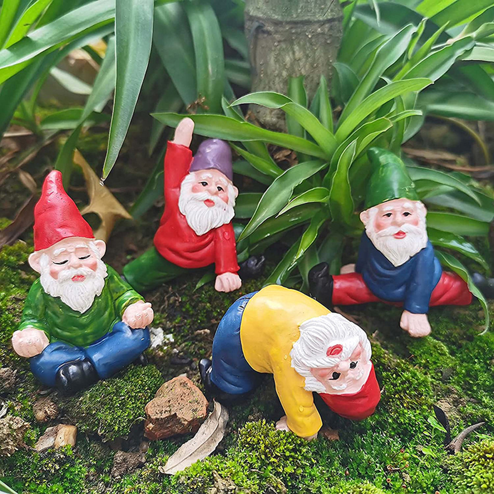 LUCKY 4 PCS Flower Pot Decor Fairy Garden Accessories Statue Miniature Garden Gnomes Collectible Figurines Ornaments Outdoor Indoor Yoga Gnomes