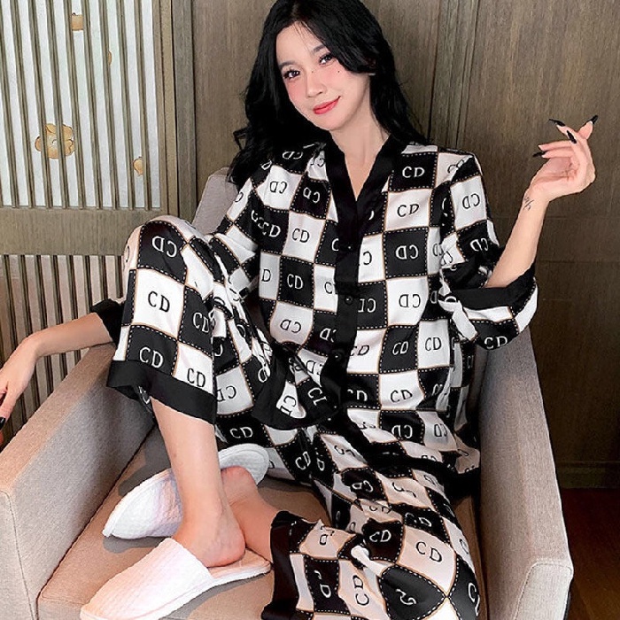 Bộ Đồ Ngủ Bằng Lụa Satin Tay Dài Thời Trang Hàn Quốc Dành Cho Nữ