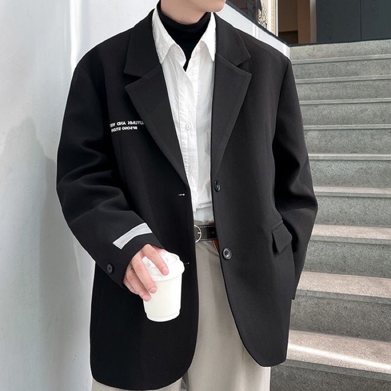 Áo Khoác Blazer Nam Nữ From Rộng Tay Dài,Phong Cách Hàn Quốc(V022)Thời Trang Unisex Basic Cổ Vest Màu Đen Trắng