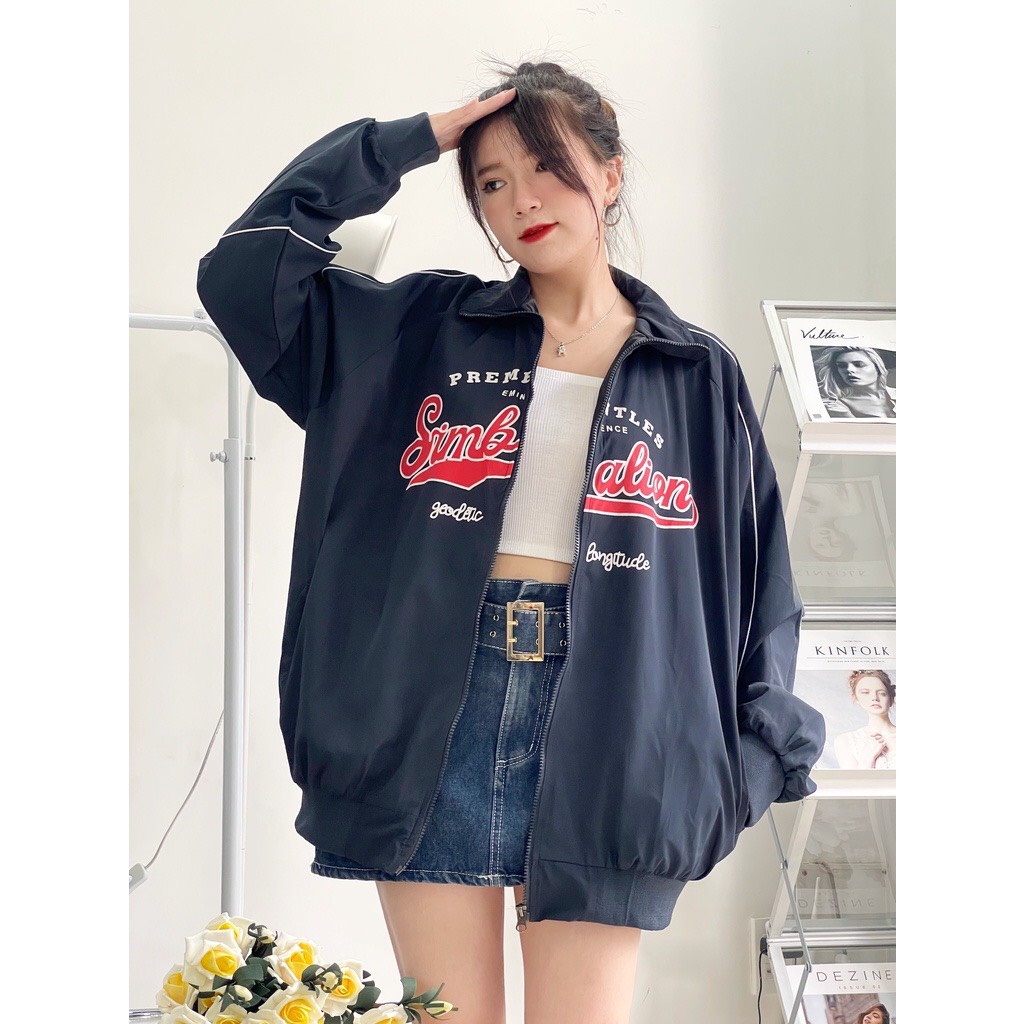 Áo Khoác Bomber Jacket Dù 2 Lớp SIMBA Varsity Form Rộng Nam Nữ Unisex Phong Cách Hàn Quốc Ulzzang