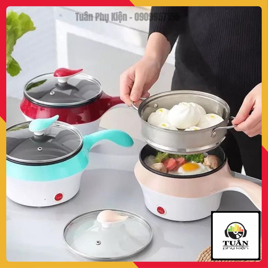 💥HÀNG XỊN💥 Nồi Điện Mini Hai Tầng Đa Năng Tặng Kèm Khay Hấp có thể Chiên, Xào, Nấu ăn, nấu cơm, nấu lẩu mini