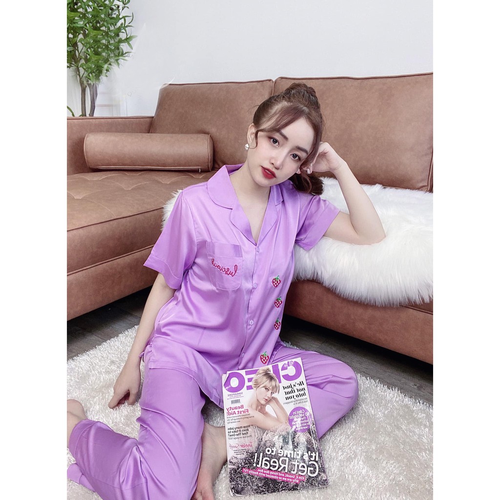 Đồ Bộ Lụa/Hàn/Satin Pijama Mặc Ở Nhà Nữ - Bộ Quần Áo Ngủ Nữ Cộc Tay Mặc Nhà Thu Đông