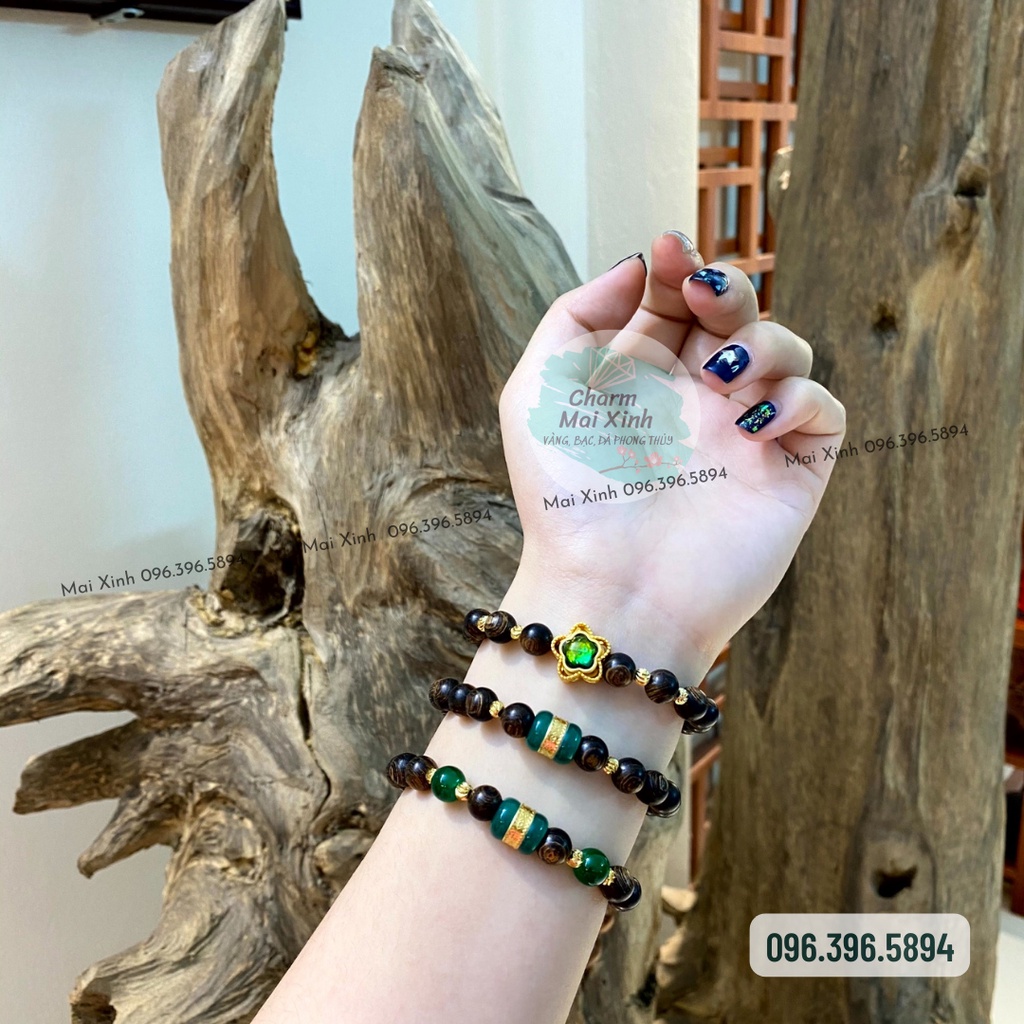 Vòng tay Trầm Hương Sánh Chìm mix charm Đá Xanh (mệnh Hoả - mệnh Mộc) nhiều mẫu - Vòng gỗ tự nhiên may mắn nam nữ