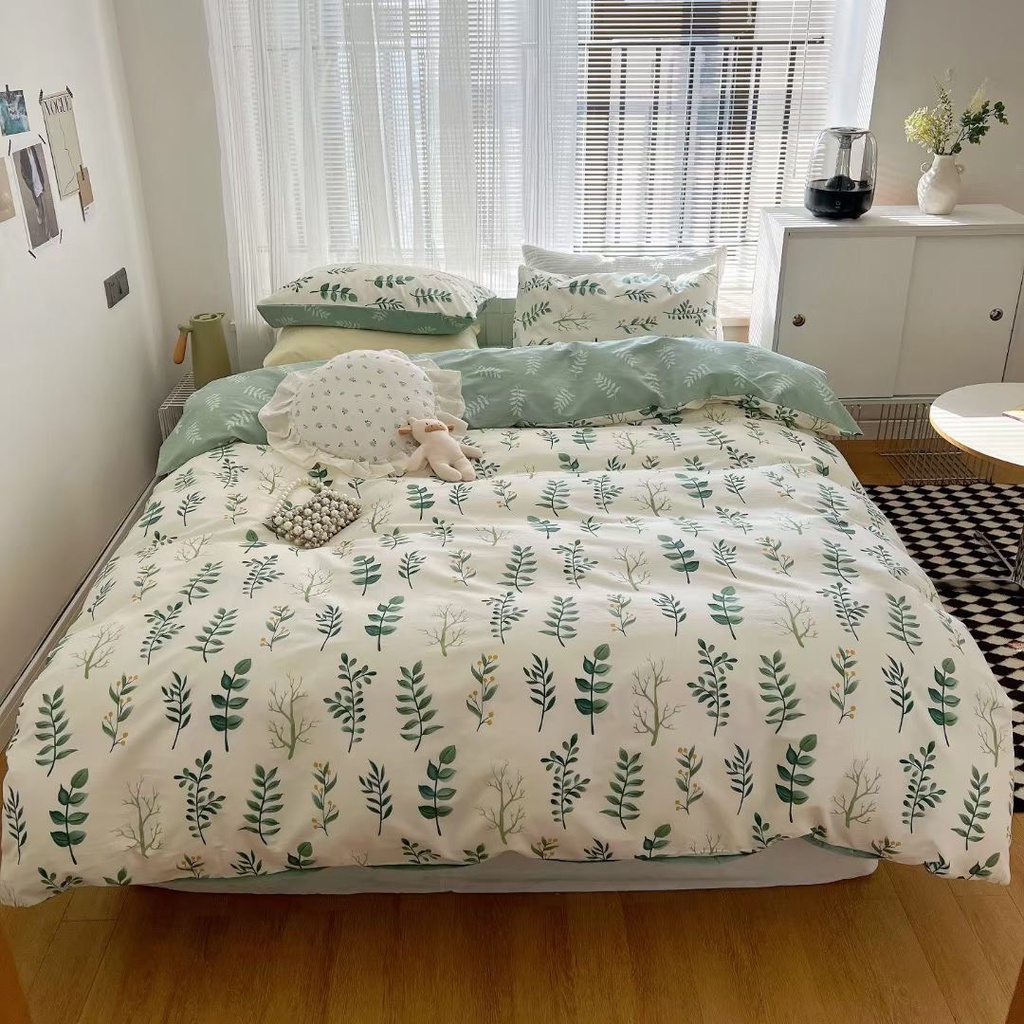 Bộ chăn ga gối cotton organic Lá lúa xanh Dreamhome