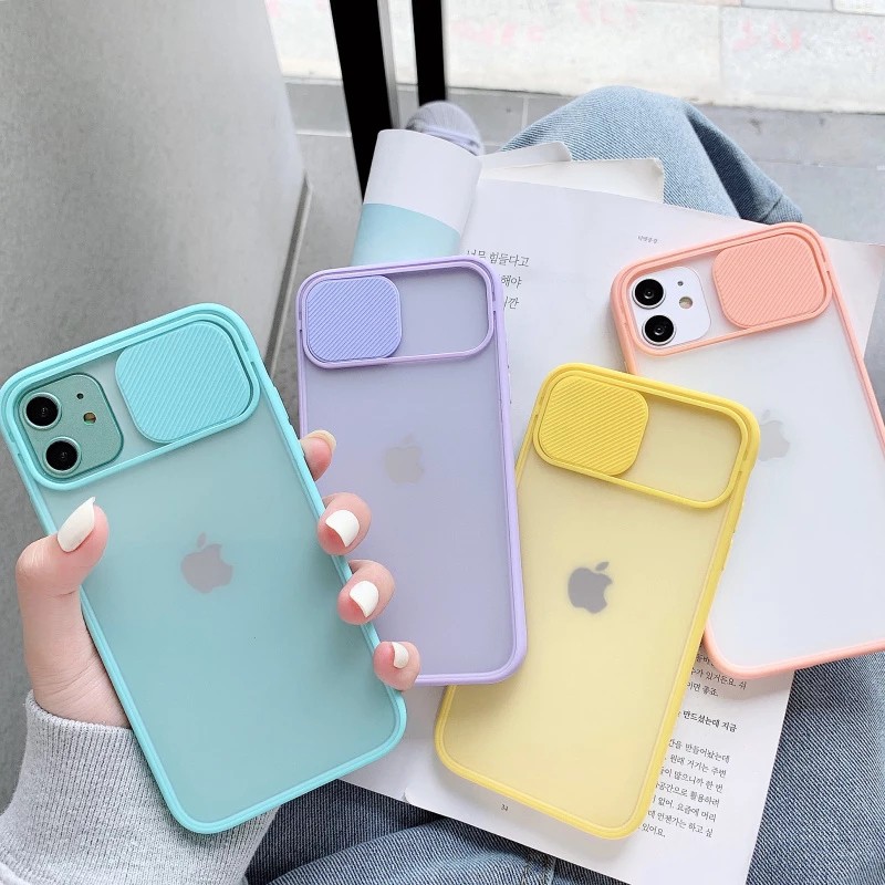 Ốp Điện Thoại TPU Nhám Màu Kẹo Có Nắp Trượt Bảo Vệ Camera Cho IPhone 12 11 Pro Max SE 2020 X XS Max XR 6 6S 7 8 Plus X