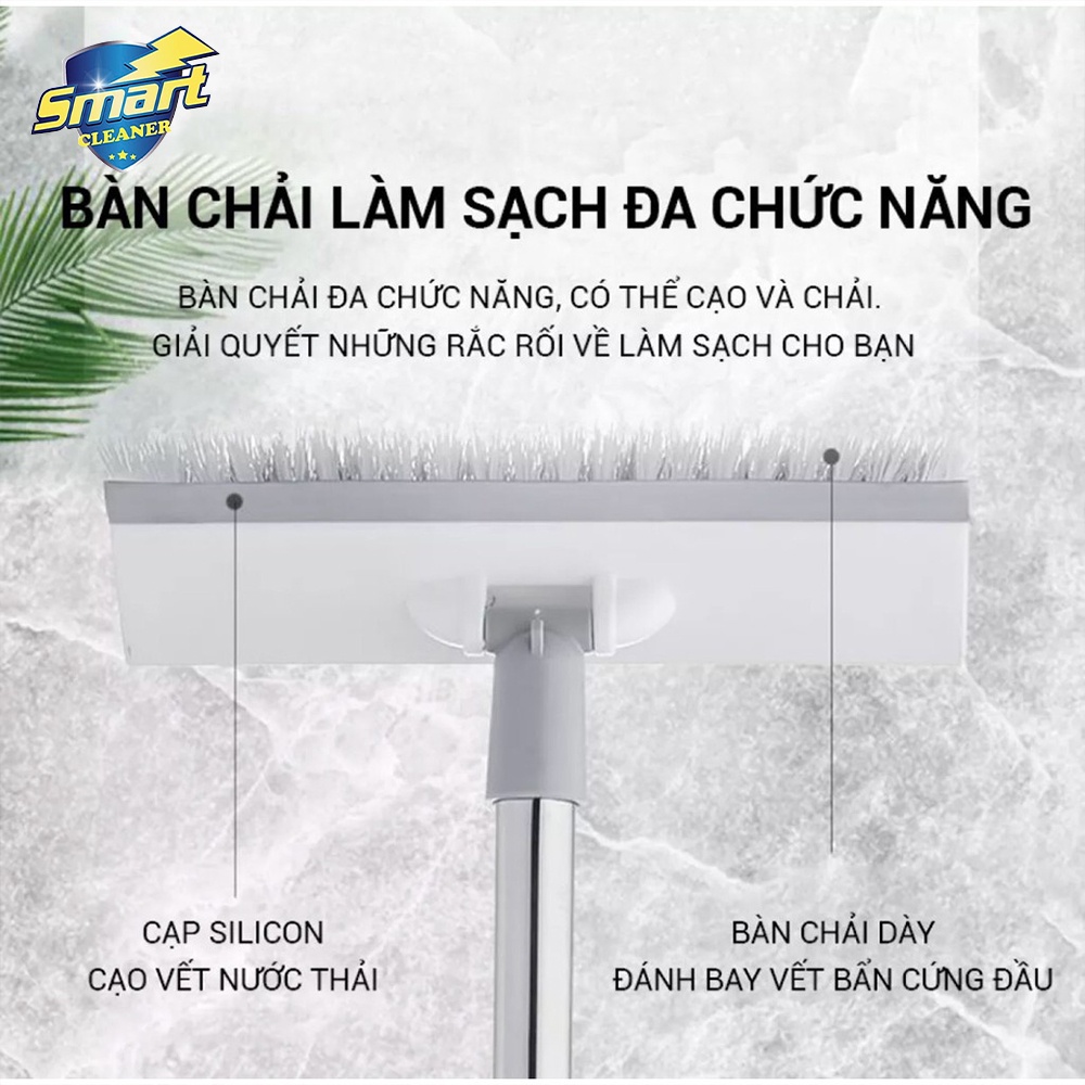 Chổi cọ nhà tắm, cây cọ sàn, gạt nước, gạt kính cán dài inox 2 trong 1 đa năng