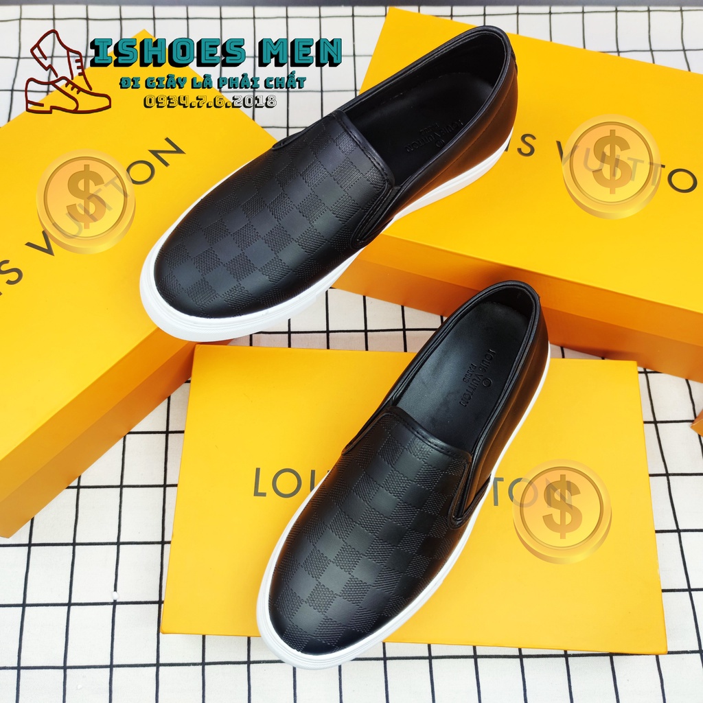 Giày Slip On LV Nam Thời Trang Caro Da Xịn Đế Kếp Khâu Chắc Chắn Lót Rời Cao Cấp Chuẩn Form Full Box