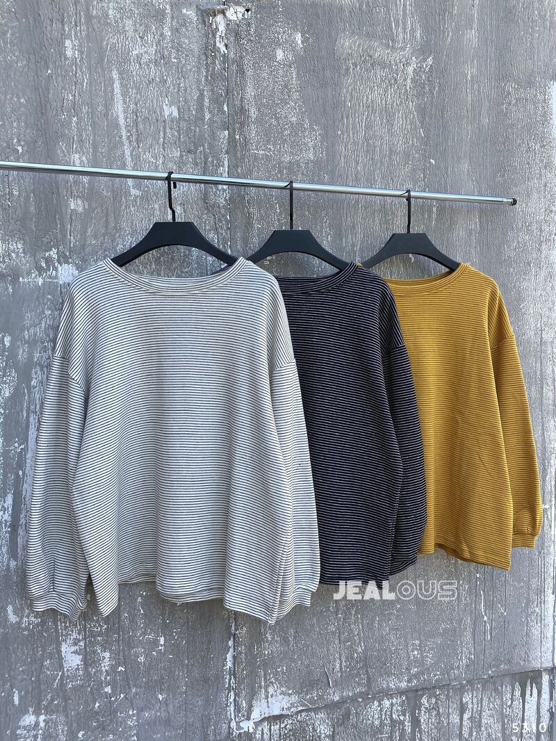 Áo dài tay nữ, áo nỉ kẻ ngang aimi 5310 | BigBuy360 - bigbuy360.vn