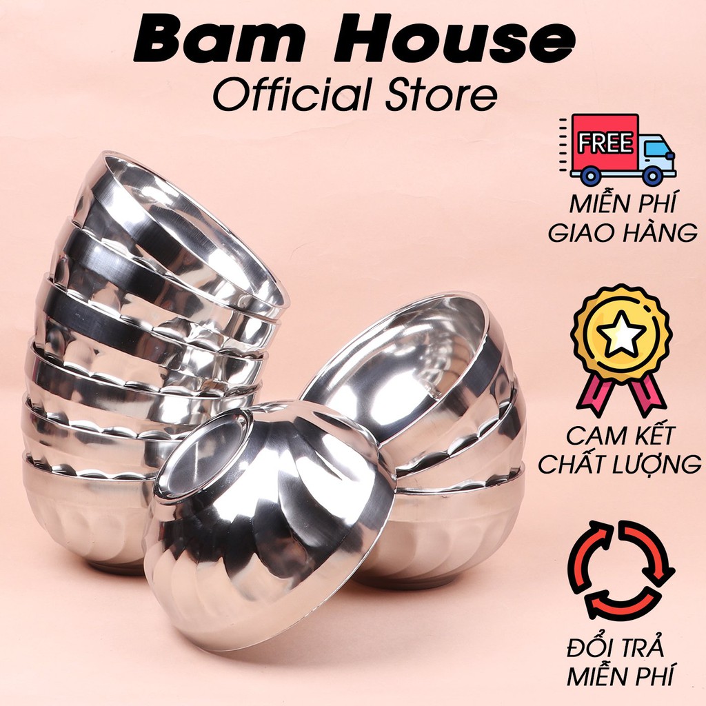 Bộ 10 chén inox Bam House 2 lớp cách nhiệt 12cm cao cấp C02 – BamBam Store