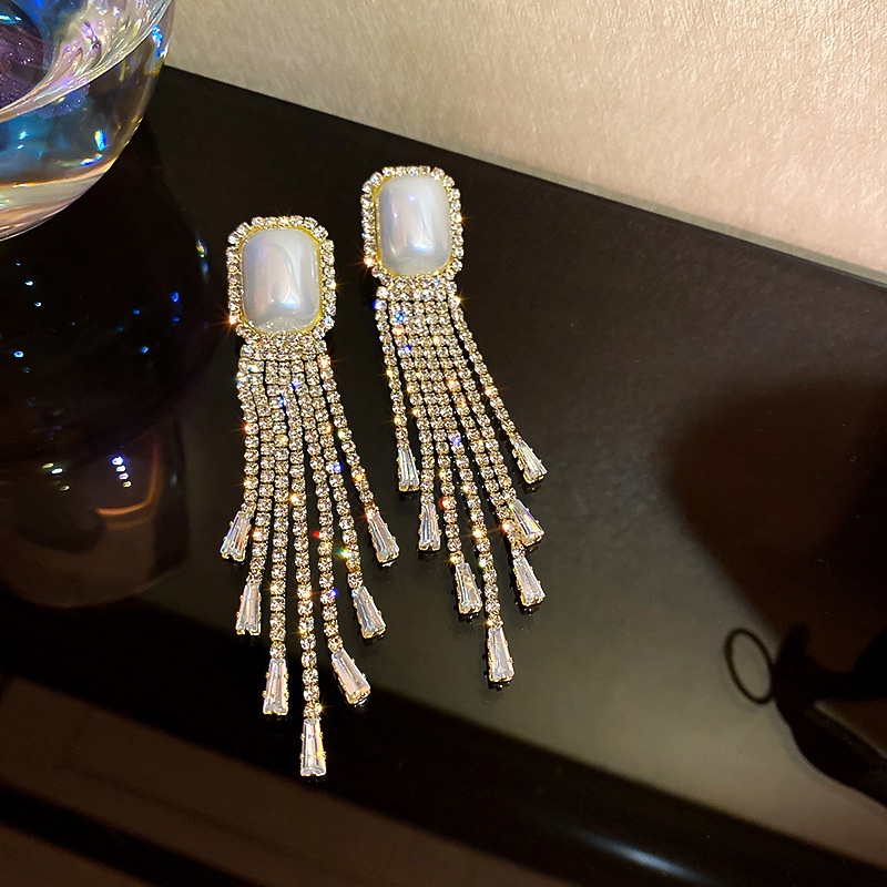 Bông Tai Bạc 925 Dáng Dài Đính Kim Cương Lấp Lánh Phong Cách Hàn Quốc Mới