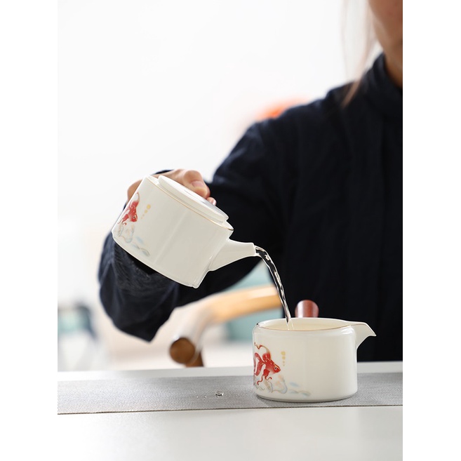 Bộ ấm chén pha trà đạo bằng sứ Trắng Bạch Định Thấu Quang