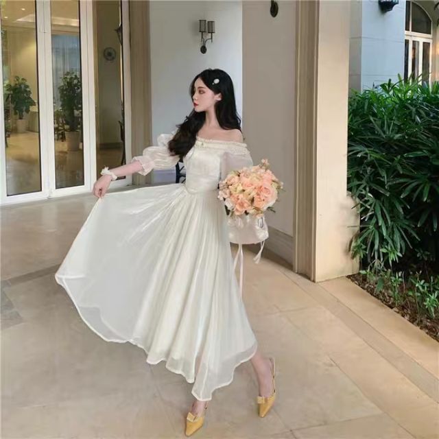 (Order) Đầm voan công chúa bẹt vai dàng dài Ulzzang | BigBuy360 - bigbuy360.vn