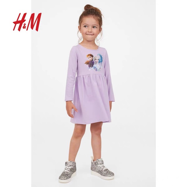 Váy cotton dài tay Elsa tím HM 1-10Y (có ảnh thật)