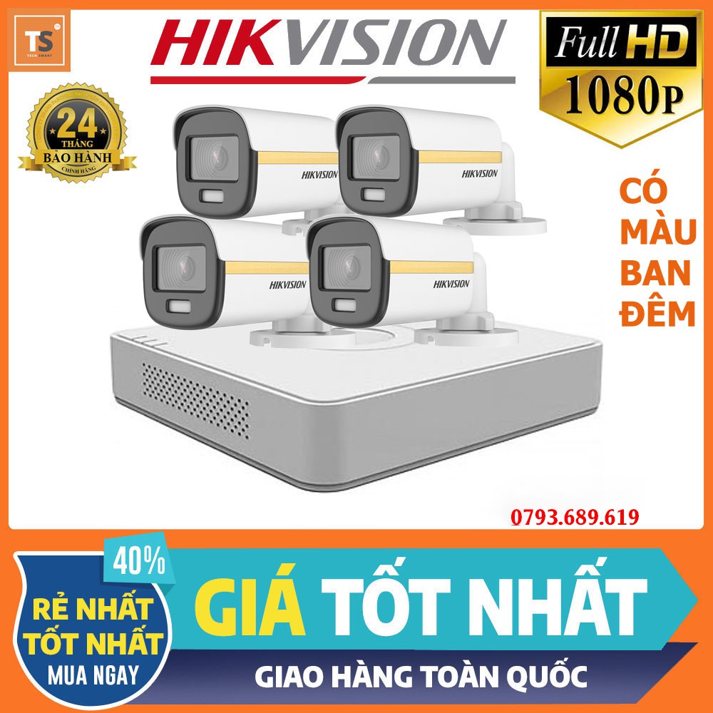 Bộ Camera Quan Sát Có Màu Ban Đêm Hikvision 4 Kênh Full HD 1080P - Trọn Bộ 4 Camera An Ninh Hikvision Quay Có Màu