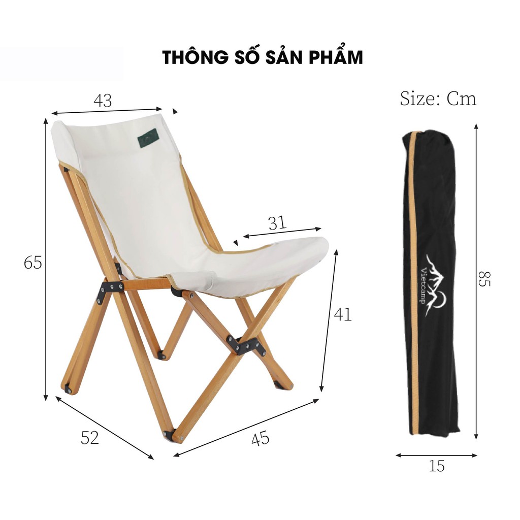 Ghế dã ngoại gỗ Beech vải canvas Butterfly Vietcamp (nhiều màu) - C65