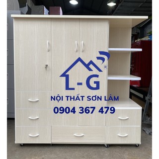 Tủ nhựa quần áo kèm kệ ngoài màu kem vân gỗ