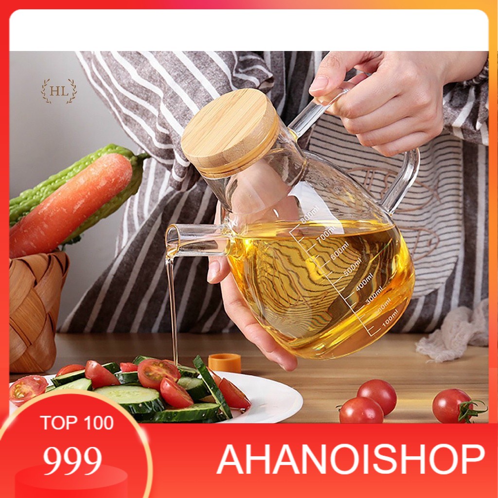 LỌ BÌNH CHAI THỦY TINH ĐỰNG MẮM, DẦU ĂN CÓ VÒI CHIA VẠCH CHỊU NHIỆT CAO 550ML