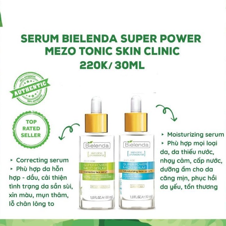 Serum Bielenda Super Power Mezo Skin Clinic cấp nước, giảm mụn, thâm, trắng da, se lỗ chân