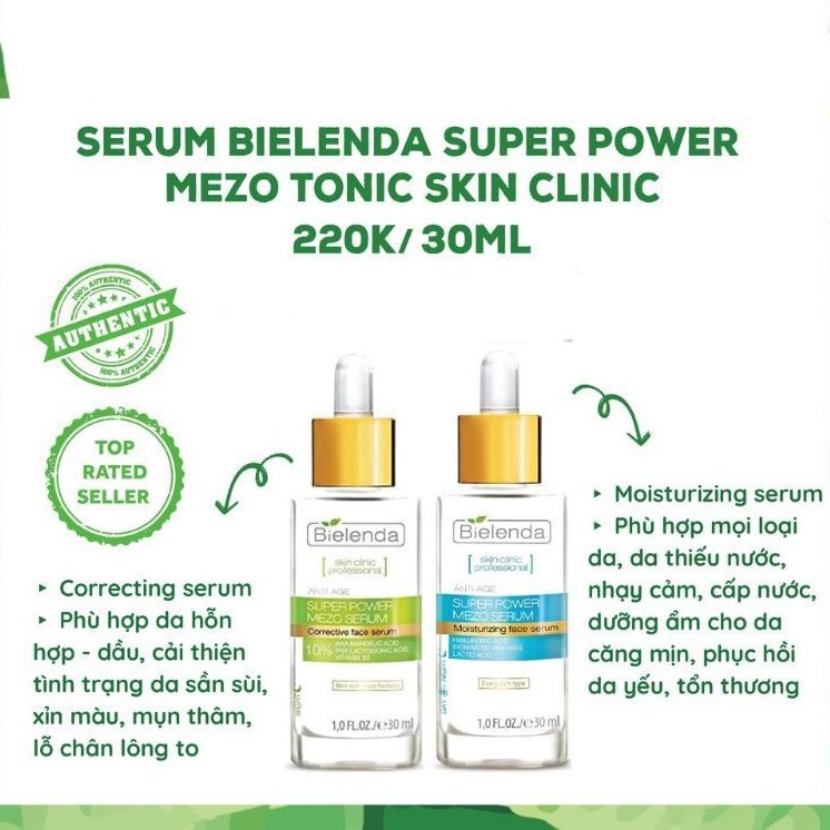 Serum Bielenda Super Power Mezo Skin Clinic cấp nước, giảm mụn, thâm, trắng da, se lỗ chân