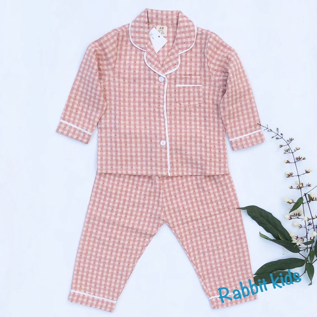 Đồ Bộ Pijama Dài Tay Hàn Quốc Cho Bé Trai Bé Gái FREESHIP Quần Áo Pizama Cho Bé Kẻ Caro Chất Liệu Đũi Tằm Ý Cao Cấp